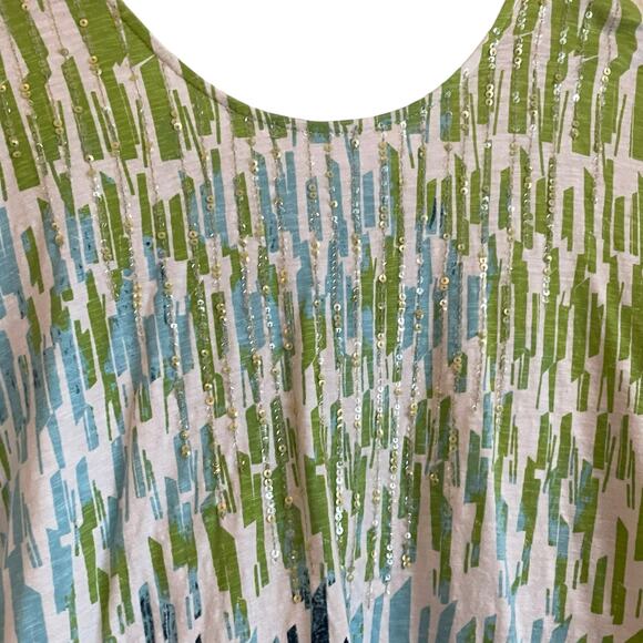 Chicos Women‎ Top L Blue Green 3/4 Sleeve Sequins Cotton Colorful Beachy Cruise - Picture 4 of 10